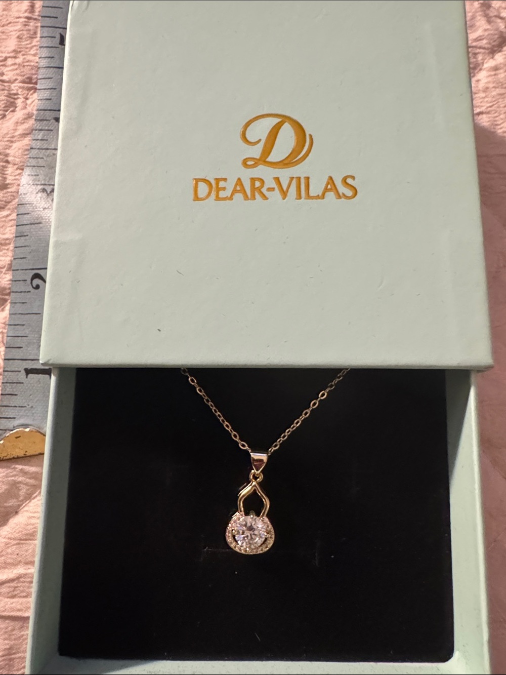Rose Gold Pendant Necklace with Crystal Halo